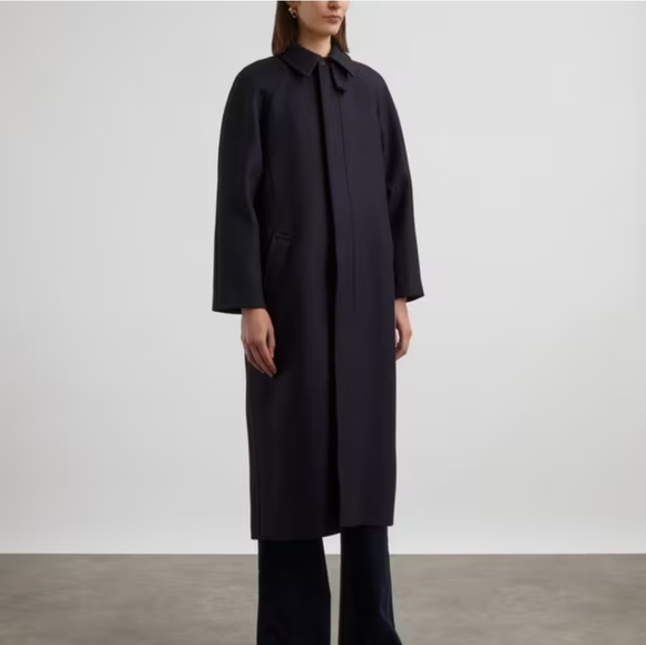 A.P.C. Gaia Auster Wool Trench Style Coat Solid Black Minimalist Size Large L - Picture 1 of 13